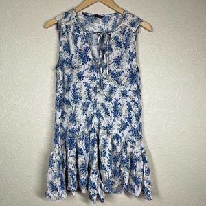 Zara Romper Blue Floral Ruffle Tie Front Women’s Size Medium